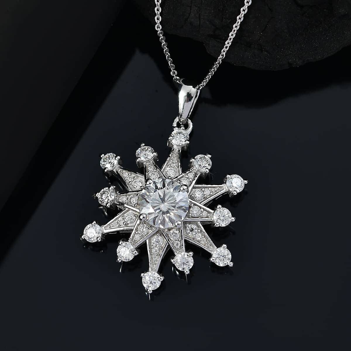 Crisantemo Cut Moissanite 3.60 ctw Snowflake Pendant Necklace in Rhodium Over Sterling Silver 20 Inches image number 1