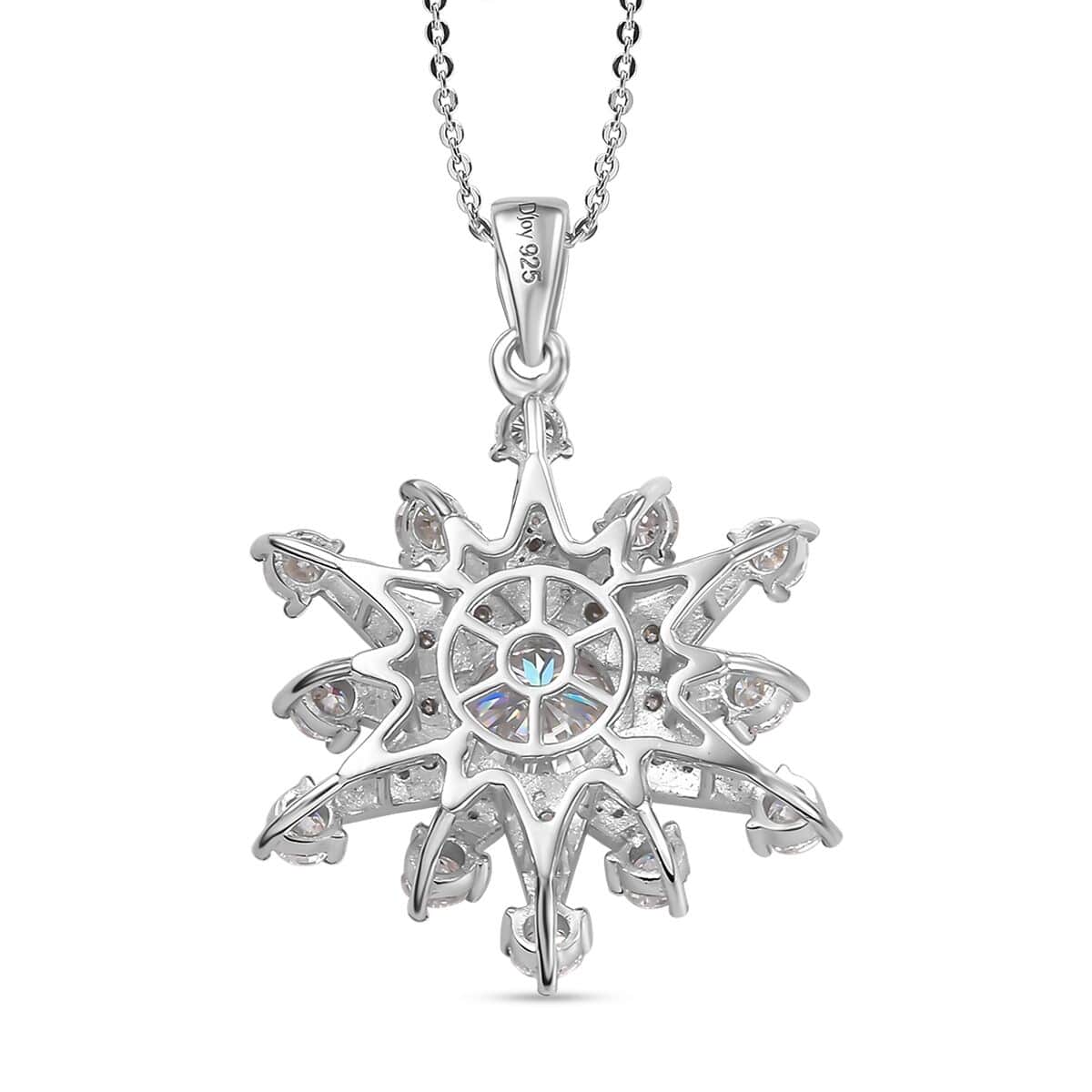 Crisantemo Cut Moissanite 3.60 ctw Snowflake Pendant Necklace in Rhodium Over Sterling Silver 20 Inches image number 4