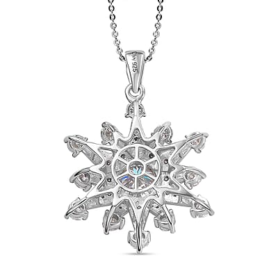 D'Joy Crisantemo Cut Moissanite 3.50 ctw Snowflake Sparkle Pendant Necklace in Rhodium Over Sterling Silver 20 Inches