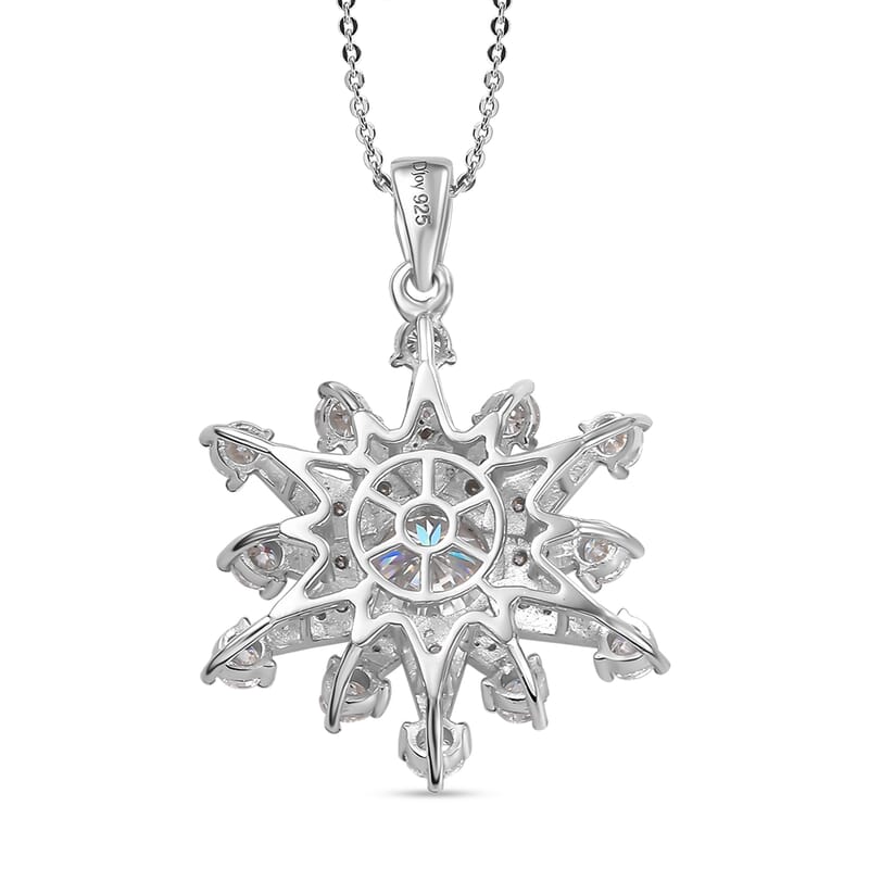 D'Joy Crisantemo Cut Moissanite 3.50 ctw Snowflake Sparkle Pendant Necklace in Rhodium Over Sterling Silver 20 Inches