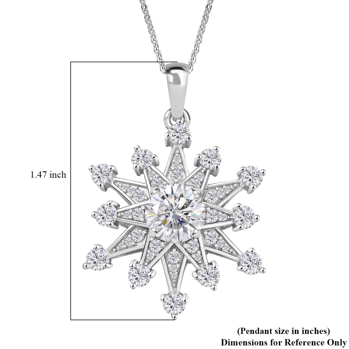 Crisantemo Cut Moissanite 3.60 ctw Snowflake Pendant Necklace in Rhodium Over Sterling Silver 20 Inches image number 6