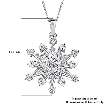 D'Joy Crisantemo Cut Moissanite 3.50 ctw Snowflake Sparkle Pendant Necklace in Rhodium Over Sterling Silver 20 Inches