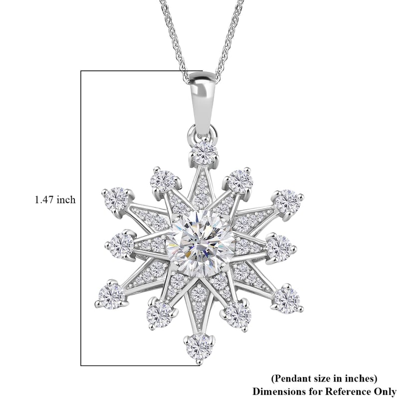 D'Joy Crisantemo Cut Moissanite 3.50 ctw Snowflake Sparkle Pendant Necklace in Rhodium Over Sterling Silver 20 Inches