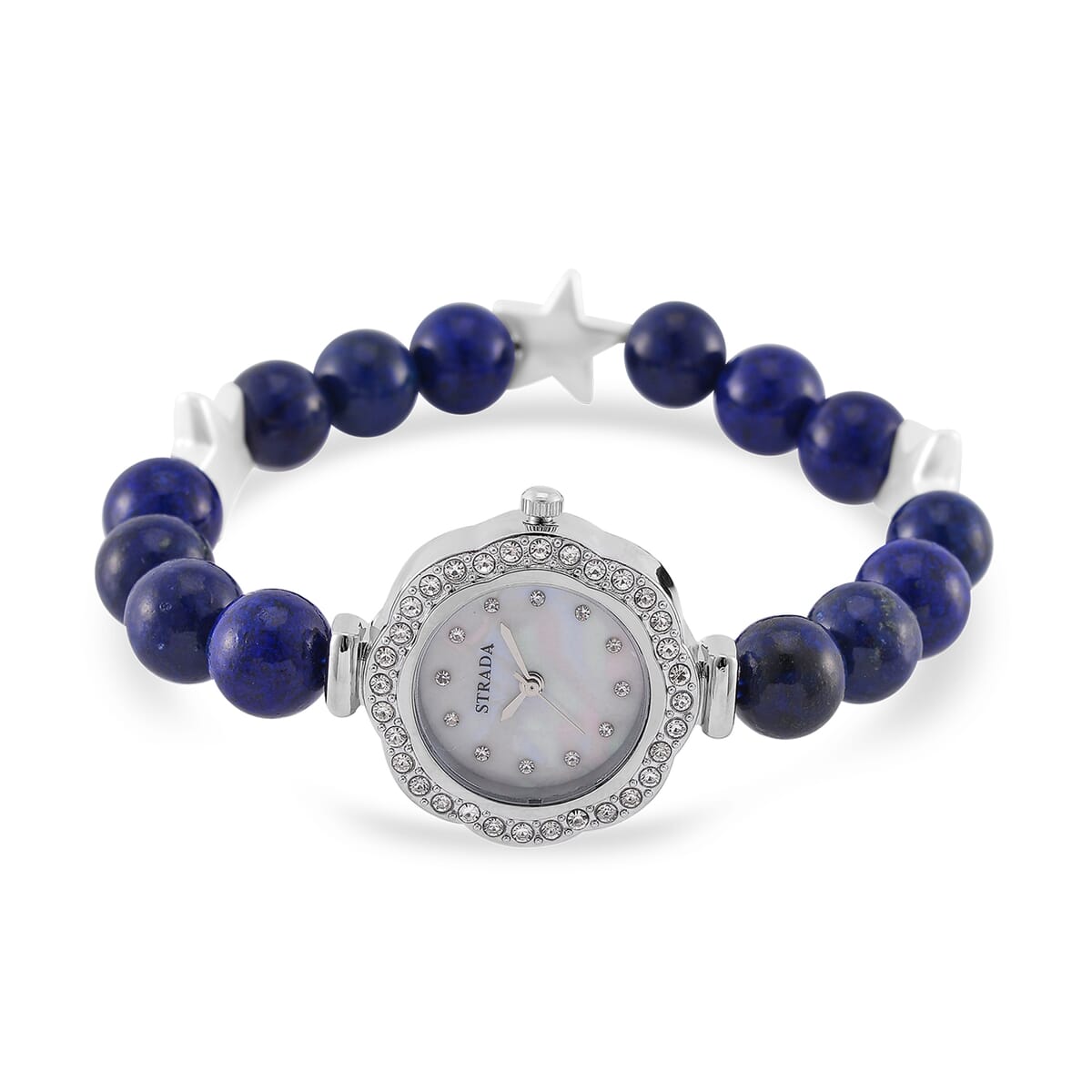 2pcs Set - Strada Lapis Lazuli, Crystal Japanese Movement Beaded Stretch Bracelet Charm Watch and Bracelet with Resin Star (7-7.5In) 24.00 ctw image number 2