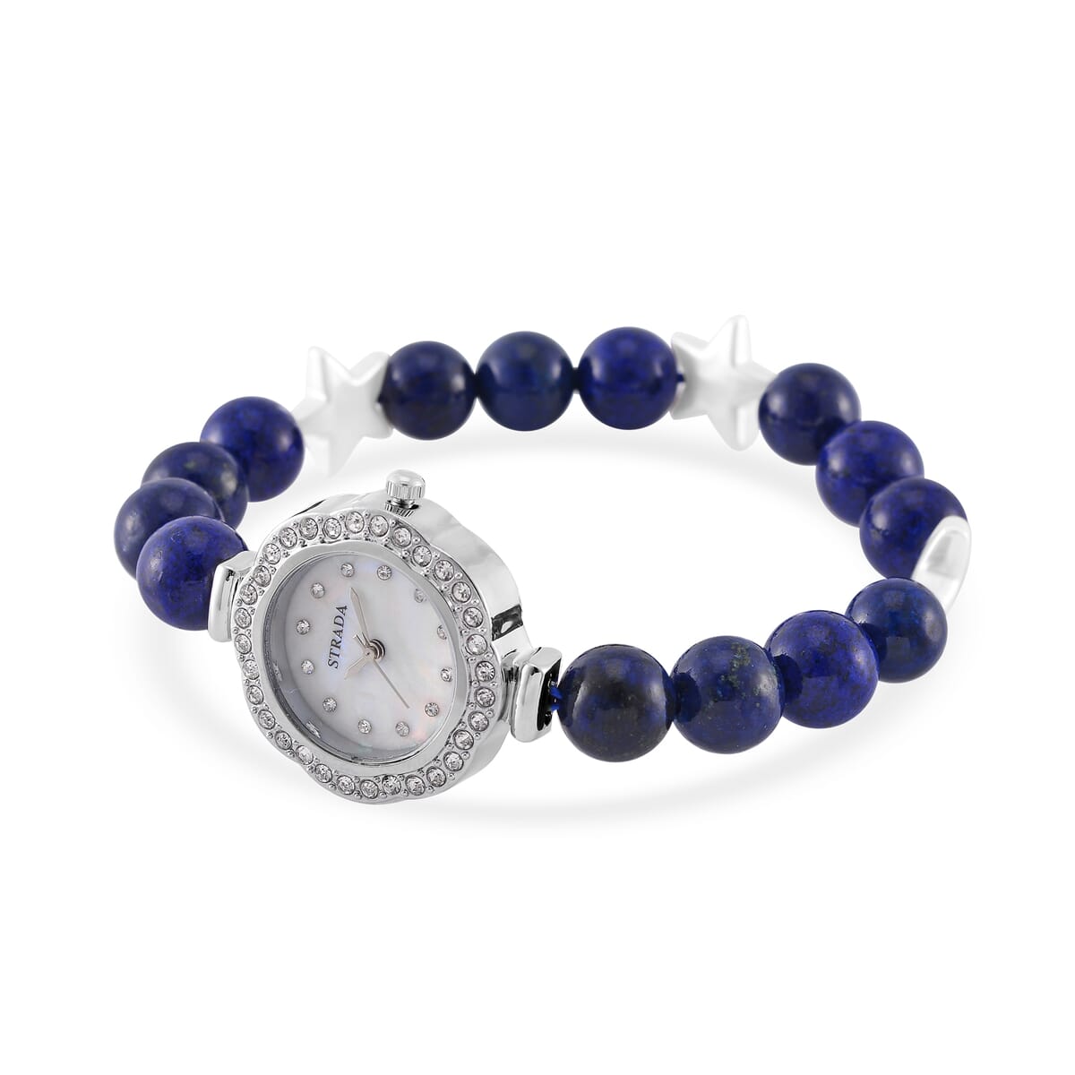 2pcs Set - Strada Lapis Lazuli, Crystal Japanese Movement Beaded Stretch Bracelet Charm Watch and Bracelet with Resin Star (7-7.5In) 24.00 ctw image number 3