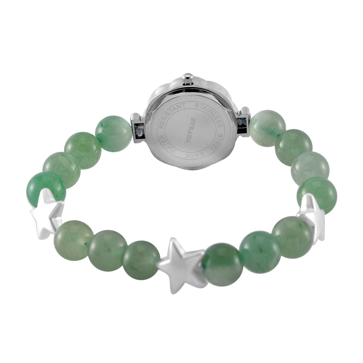 2pcs Set - Strada Green Aventurine, Crystal Japanese Movement Beaded Stretch Bracelet Charm Watch and Bracelet with Resin Star (7-7.5In) 24.00 ctw image number 4