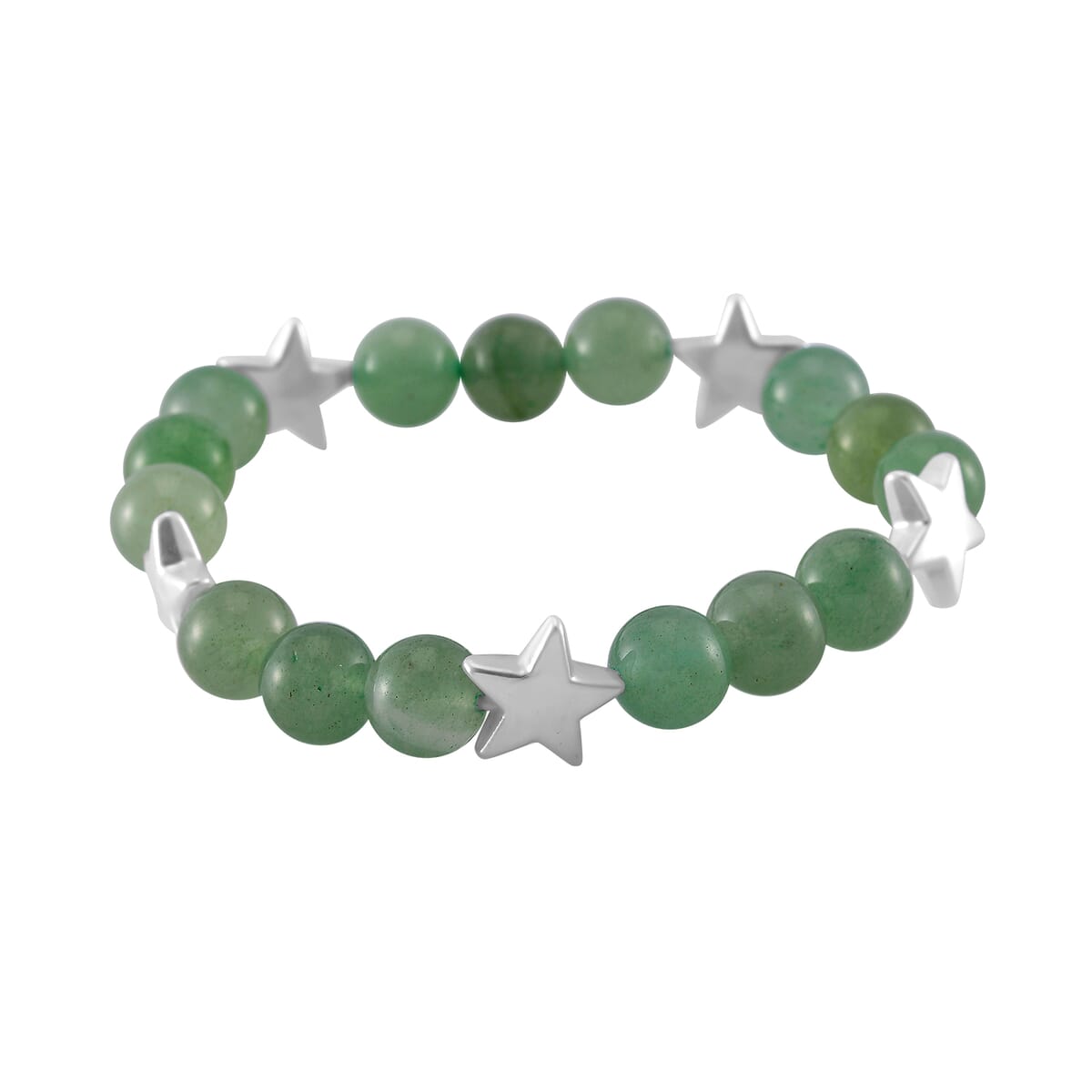 2pcs Set - Strada Green Aventurine, Crystal Japanese Movement Beaded Stretch Bracelet Charm Watch and Bracelet with Resin Star (7-7.5In) 24.00 ctw image number 6