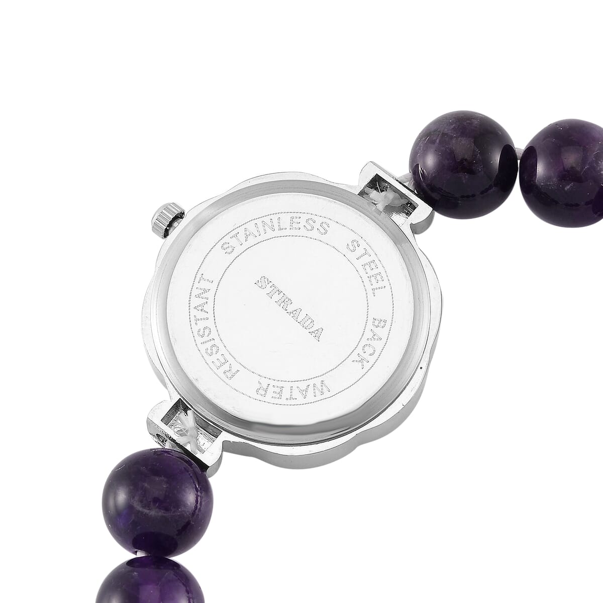 2pcs Set - Strada African Amethyst, Crystal Japanese Movement Beaded Stretch Bracelet Charm Watch and Bracelet with Resin Star (7-7.5In) 24.00 ctw image number 5