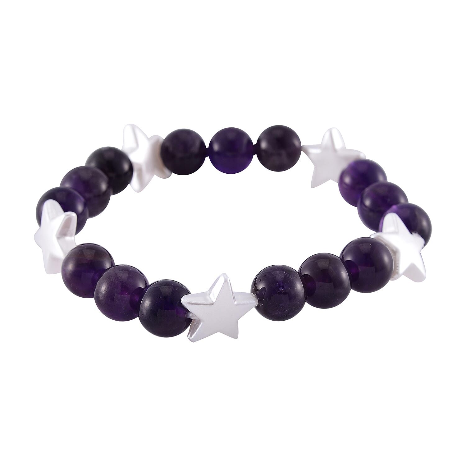 2pcs Set - Strada African Amethyst, Crystal Japanese Movement Beaded Stretch Bracelet Charm Watch and Bracelet with Resin Star (7-7.5In) 24.00 ctw