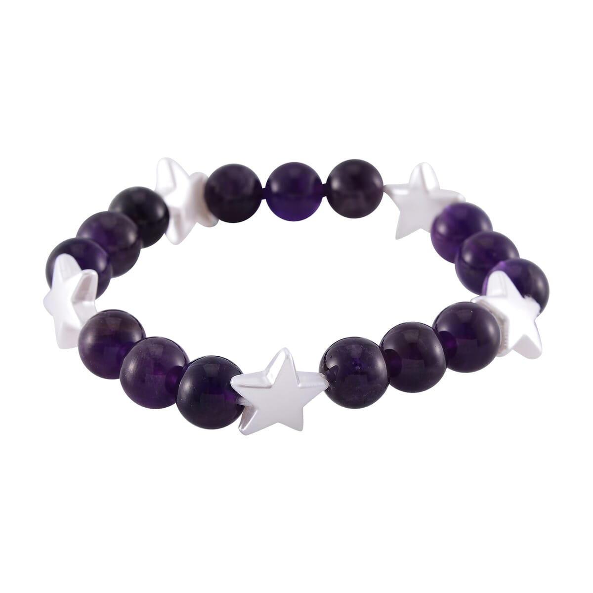 2pcs Set - Strada African Amethyst, Crystal Japanese Movement Beaded Stretch Bracelet Charm Watch and Bracelet with Resin Star (7-7.5In) 24.00 ctw image number 6