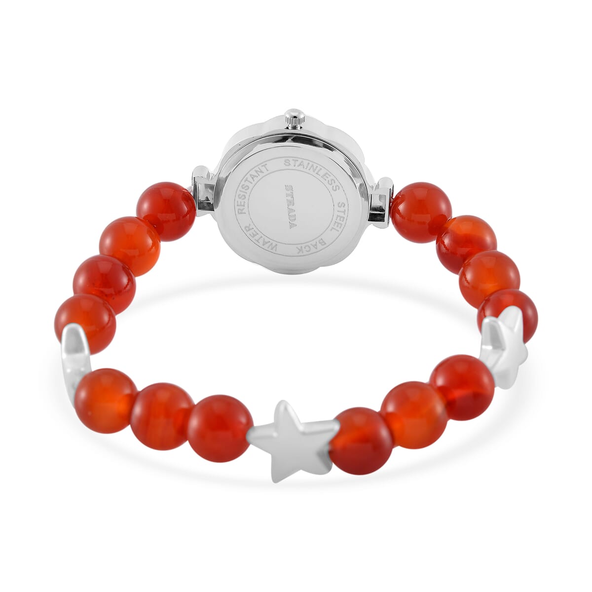 2pcs Set - Strada Carnelian, Crystal Japanese Movement Beaded Stretch Bracelet Charm Watch and Bracelet with Resin Star (7-7.5In) 24.00 ctw image number 4