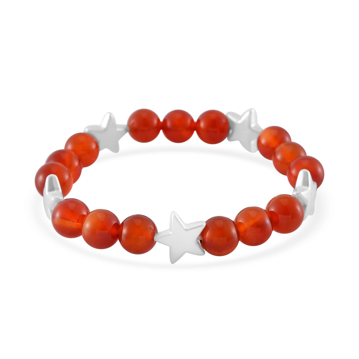 2pcs Set - Strada Carnelian, Crystal Japanese Movement Beaded Stretch Bracelet Charm Watch and Bracelet with Resin Star (7-7.5In) 24.00 ctw image number 6