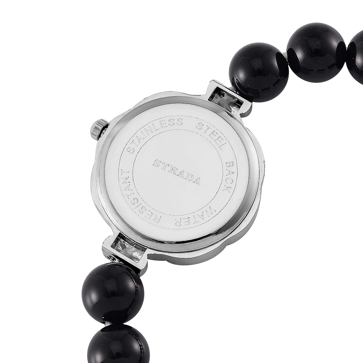2 Piece Set - Black Agate (D), Crystal Japanese Movement Beaded Stretch Bracelet Charm Watch and Bracelet with Resin Star (7-7.5In) 24.00 ctw