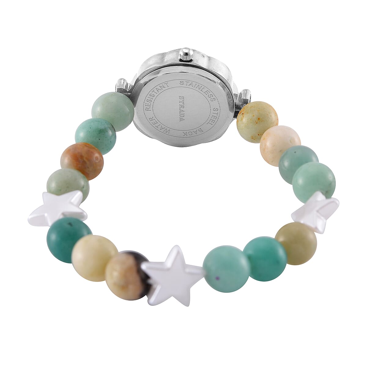 2pcs Set - Strada Mutli Color Amazonite, Crystal Japanese Movement Beaded Stretch Bracelet Charm Watch and Bracelet with Resin Star (7-7.5In) 24.00 ctw image number 4