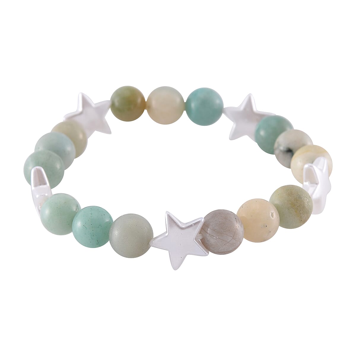 2pcs Set - Strada Mutli Color Amazonite, Crystal Japanese Movement Beaded Stretch Bracelet Charm Watch and Bracelet with Resin Star (7-7.5In) 24.00 ctw image number 6