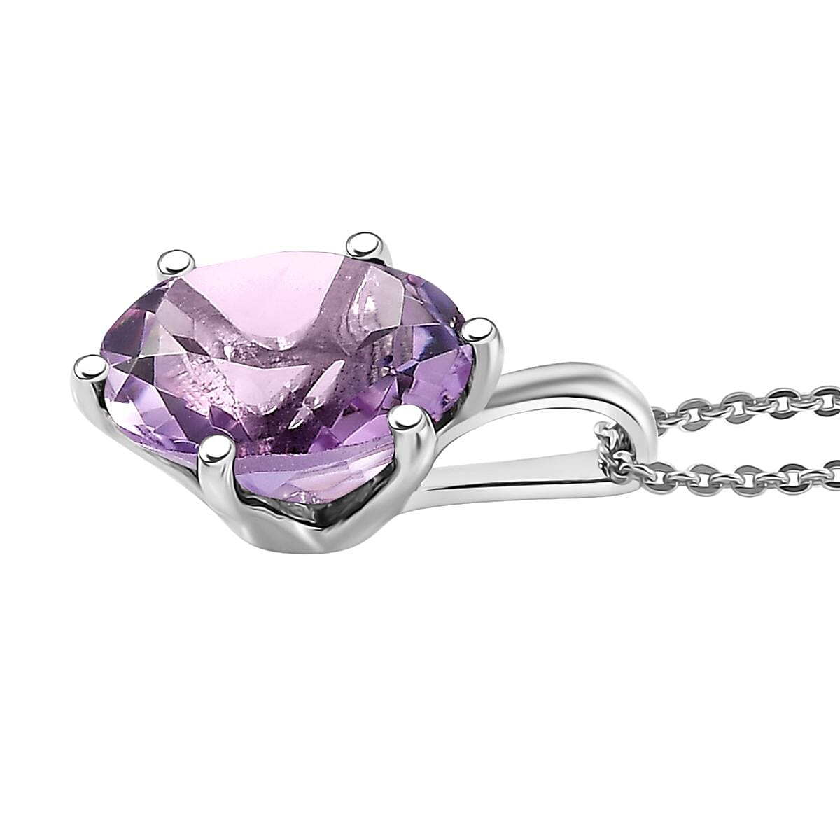 Rose De France Amethyst 5.70 ctw Pendant Necklace in Rhodium Over Sterling Silver 20 Inches image number 3