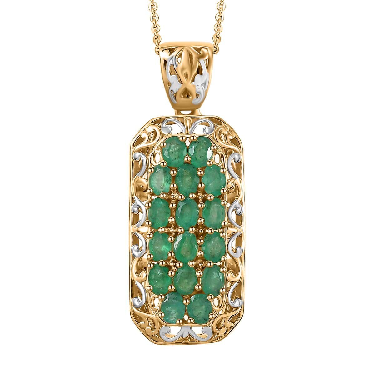 Kagem Zambian Emerald 2.65 ctw Royal Mosaic Pendant Necklace in Rhodium and 18K Vermeil Yellow Gold Over Sterling Silver 20 Inches image number 0