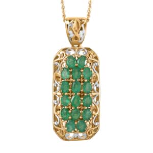 Kagem Zambian Emerald 2.65 ctw Royal Mosaic Pendant Necklace in Rhodium and 18K Vermeil Yellow Gold Over Sterling Silver 20 Inches