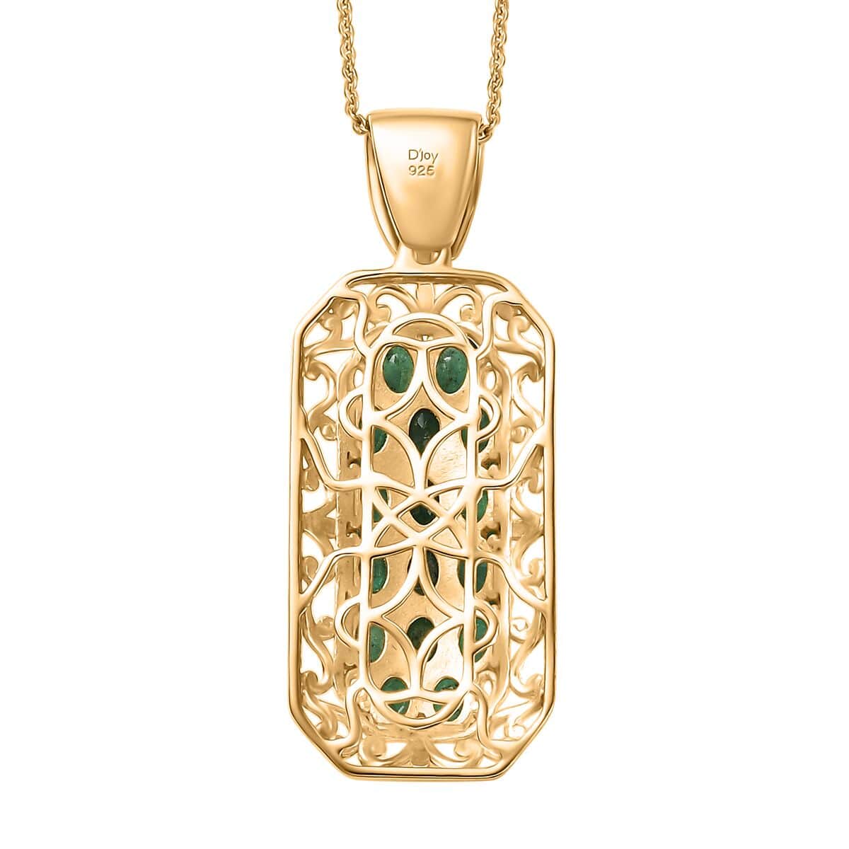 Kagem Zambian Emerald 2.65 ctw Royal Mosaic Pendant Necklace in Rhodium and 18K Vermeil Yellow Gold Over Sterling Silver 20 Inches image number 4