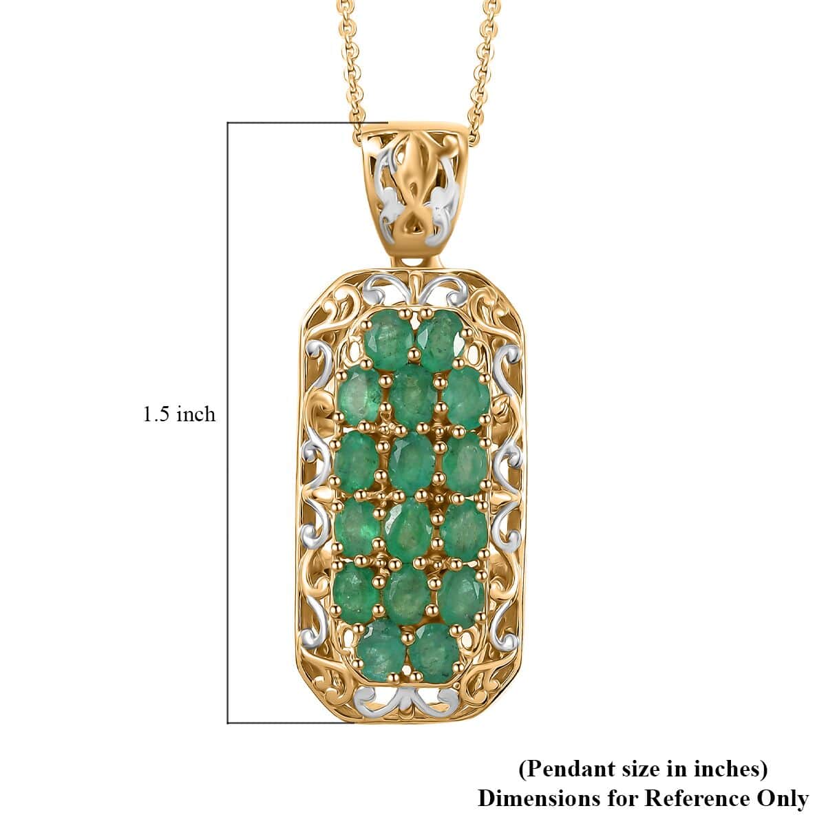 Kagem Zambian Emerald 2.65 ctw Royal Mosaic Pendant Necklace in Rhodium and 18K Vermeil Yellow Gold Over Sterling Silver 20 Inches image number 5