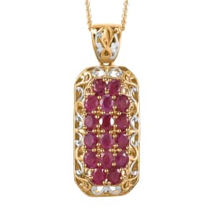 Mozambique Ruby 3.35 ctw Royal Mosaic Pendant Necklace in Rhodium and 18K Vermeil Yellow Gold Over Sterling Silver 20 Inches