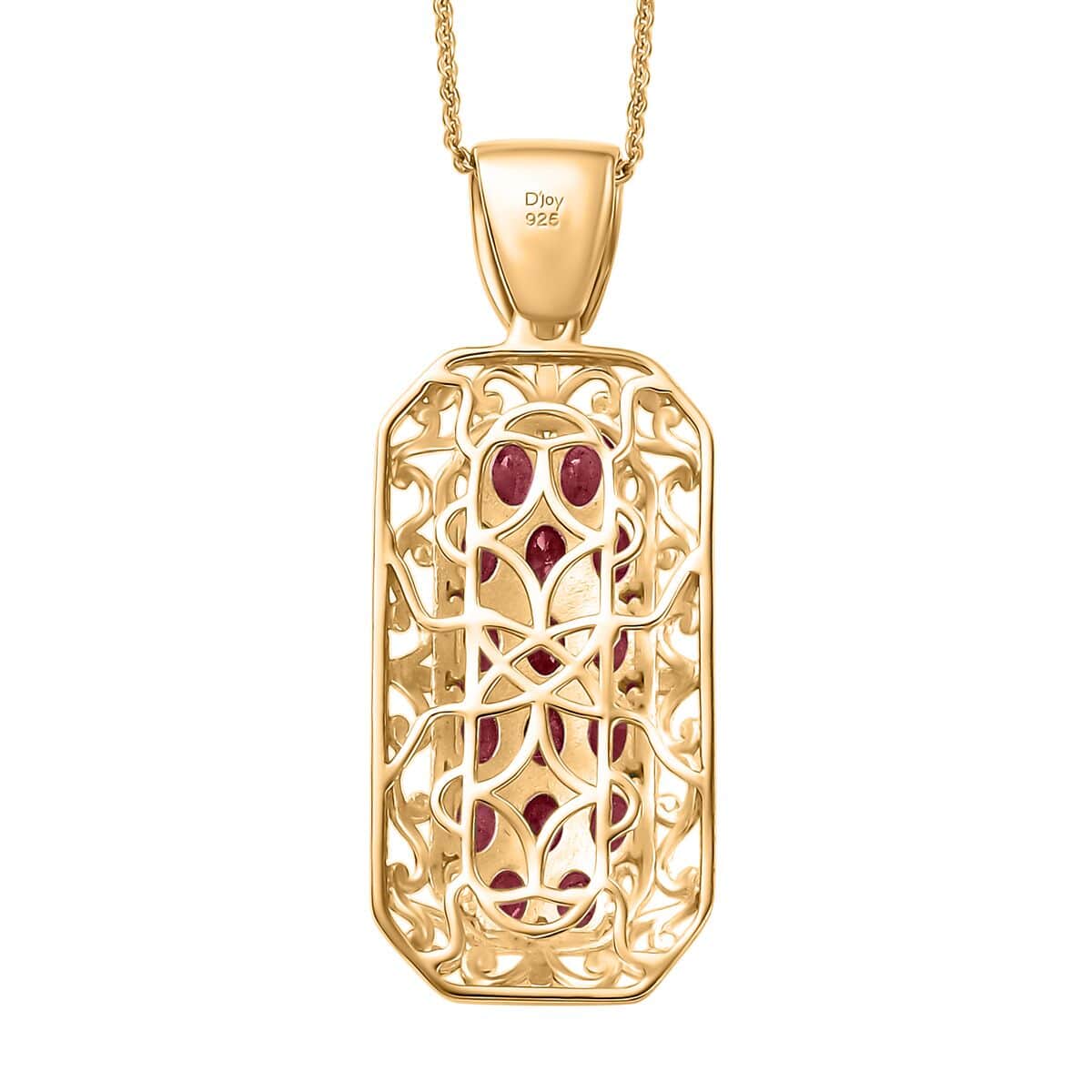 Mozambique Ruby 3.35 ctw Royal Mosaic Pendant Necklace in Rhodium and 18K Vermeil Yellow Gold Over Sterling Silver 20 Inches image number 4