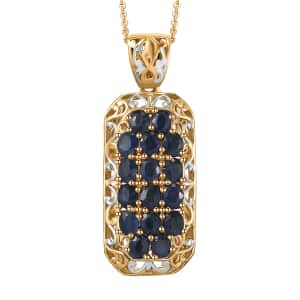 Kanchanaburi Blue Sapphire 3.85 ctw Royal Mosaic Pendant Necklace in Rhodium and 18K Vermeil Yellow Gold Over Sterling Silver 20 Inches