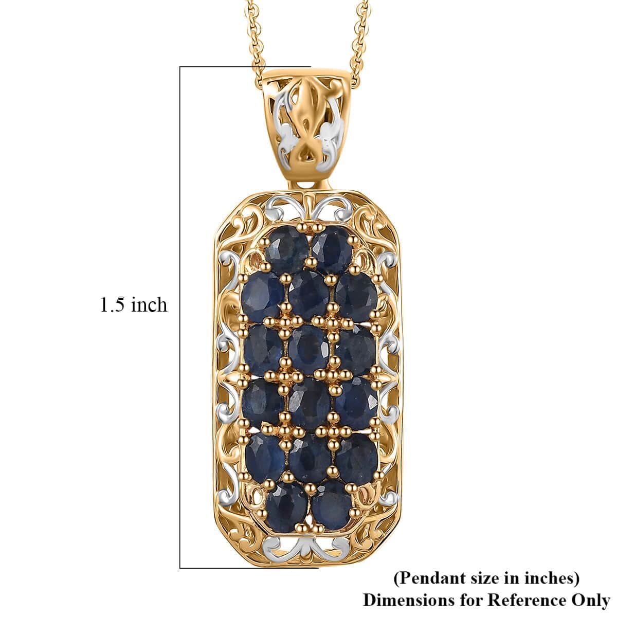 Kanchanaburi Blue Sapphire 3.85 ctw Royal Mosaic Pendant Necklace in Rhodium and 18K Vermeil Yellow Gold Over Sterling Silver 20 Inches image number 5