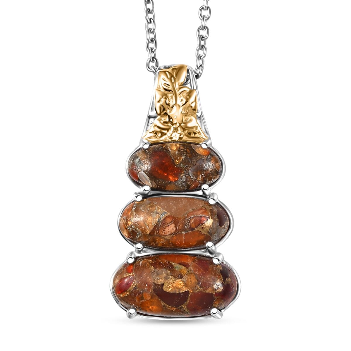 Matrix Fire Opal 8.00 tw Pendant in 14K YG and Platinum Over Copper with Magnet Stainless Steel Necklace 20 Inches  image number 0