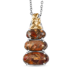 Matrix Fire Opal 8.00 tw Pendant in 14K YG and Platinum Over Copper with Magnet Stainless Steel Necklace 20 Inches 