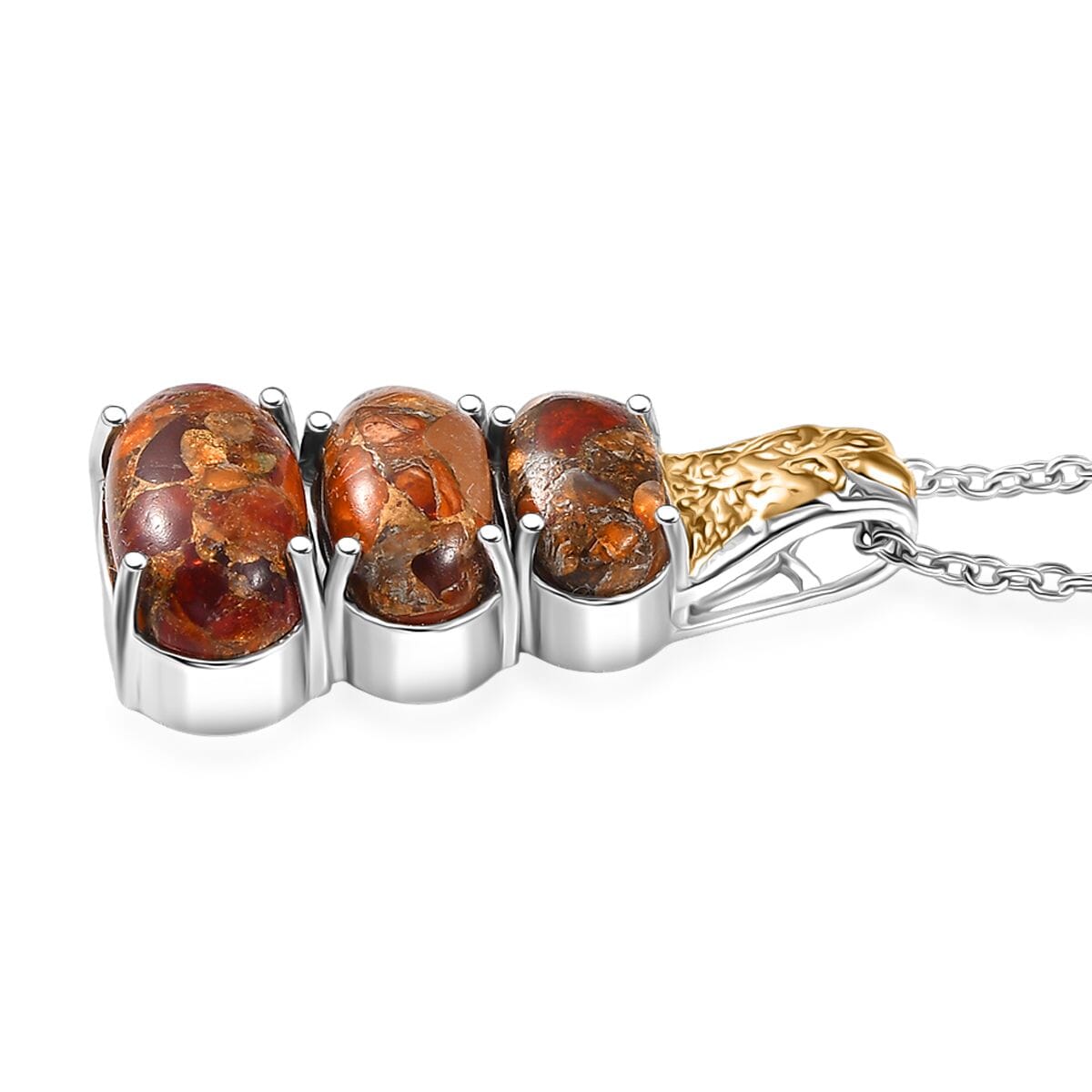 Matrix Fire Opal 8.00 tw Pendant in 14K YG and Platinum Over Copper with Magnet Stainless Steel Necklace 20 Inches  image number 3