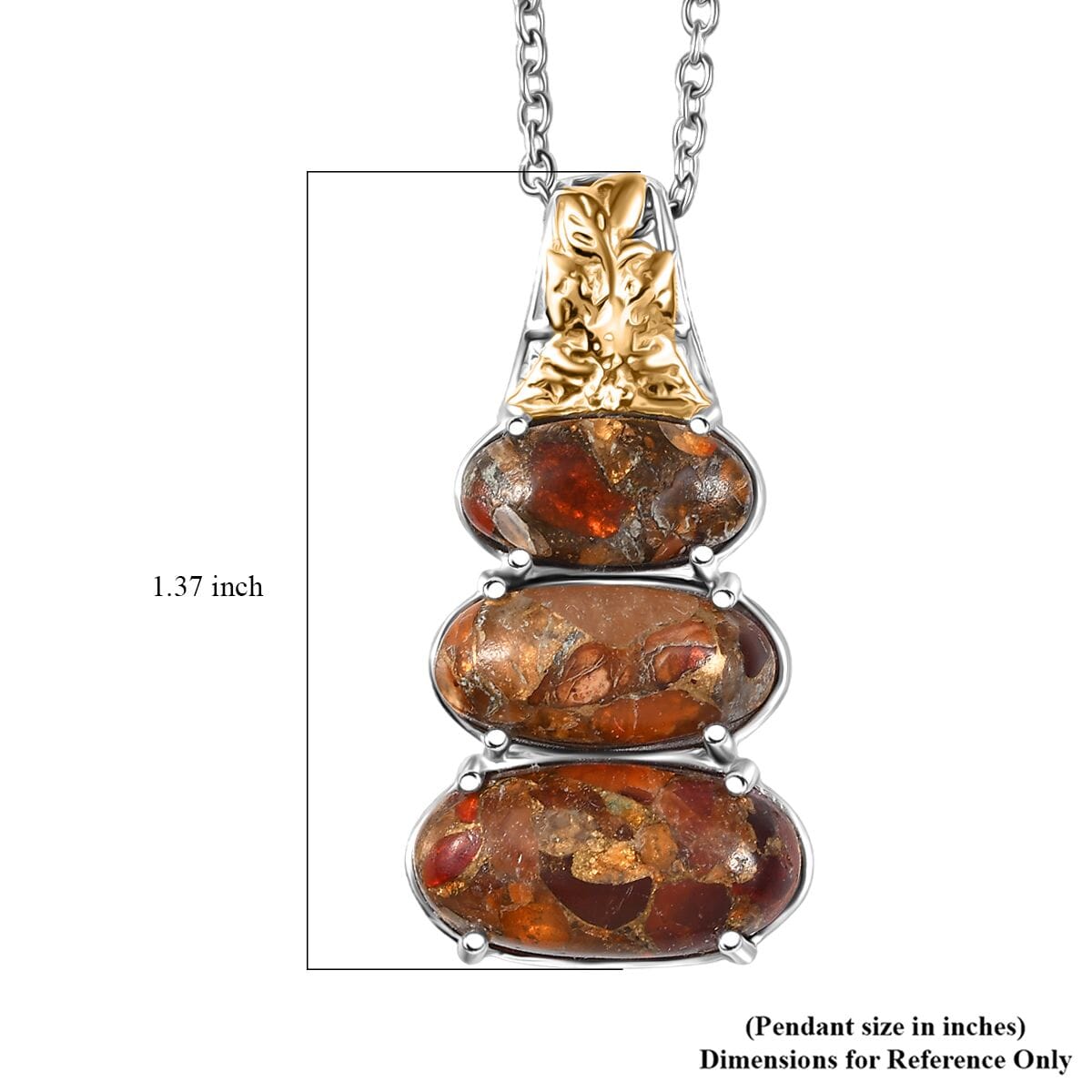 Matrix Fire Opal 8.00 tw Pendant in 14K YG and Platinum Over Copper with Magnet Stainless Steel Necklace 20 Inches  image number 6