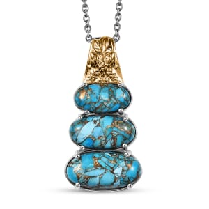 Matrix Chestnut Brine Turquoise 9.40 ctw Pendant in 14K YG and Platinum Over Copper with Stainless Steel Necklace (20 Inches)