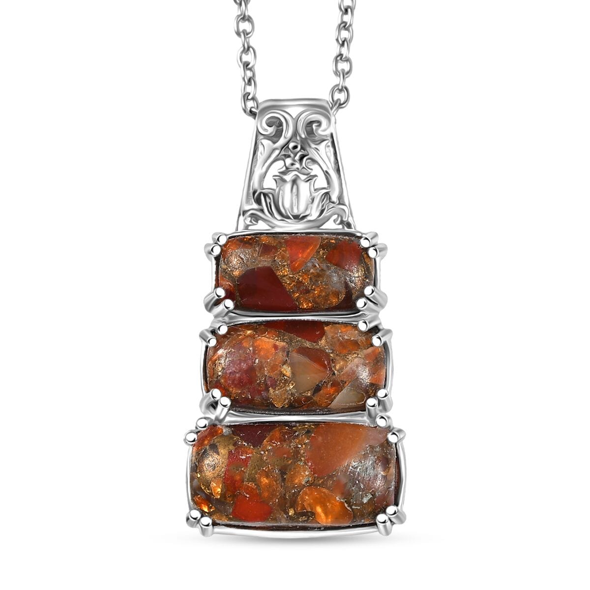 Matrix Fire Opal 9.90 ctw Pendant in Platinum Over Copper with Magnet Stainless Steel Necklace 20 Inches image number 0