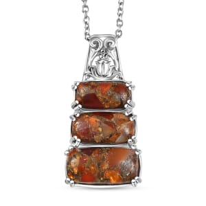 Matrix Fire Opal 9.90 ctw Pendant in Platinum Over Copper with Magnet Stainless Steel Necklace 20 Inches