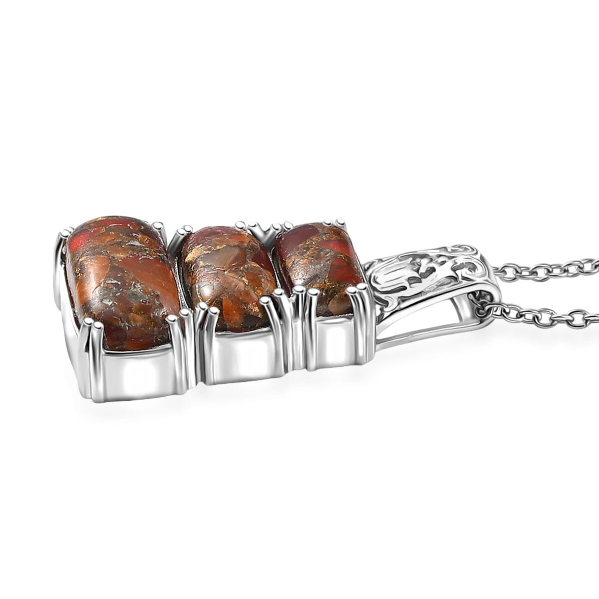 Matrix Fire Opal 9.90 ctw Pendant in Platinum Over Copper with Magnet Stainless Steel Necklace 20 Inches image number 2