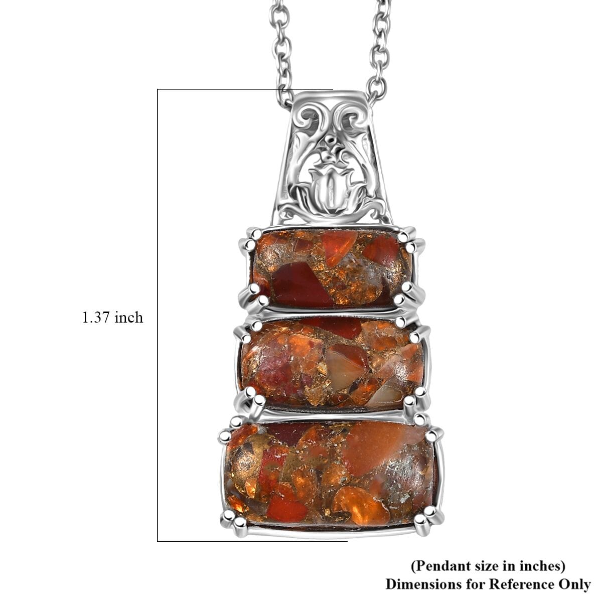 Matrix Fire Opal 9.90 ctw Pendant in Platinum Over Copper with Magnet Stainless Steel Necklace 20 Inches image number 5