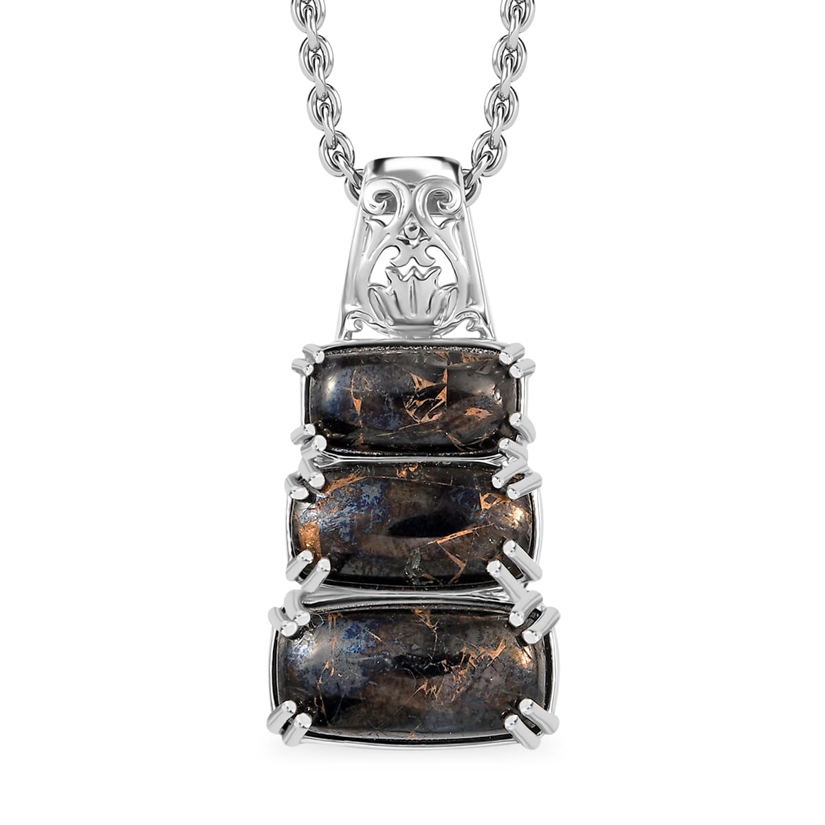 Matrix Silver Shungite 7.80 ctw Pendant in Platinum Over Copper with Stainless Steel Necklace (20 Inches) image number 0