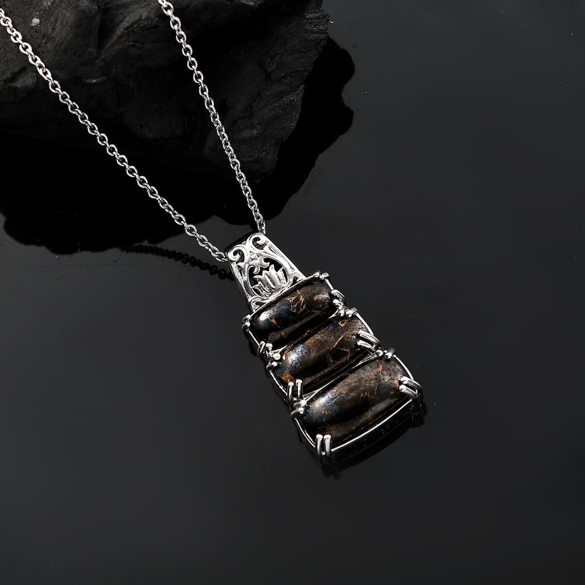 Matrix Silver Shungite 7.80 ctw Pendant in Platinum Over Copper with Stainless Steel Necklace (20 Inches) image number 1