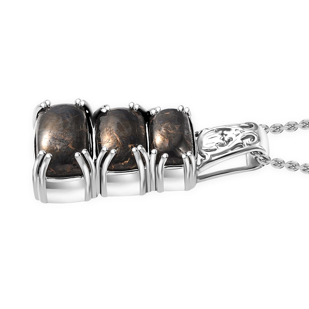 Matrix Silver Shungite 7.80 ctw Pendant in Platinum Over Copper with Stainless Steel Necklace (20 Inches) image number 3