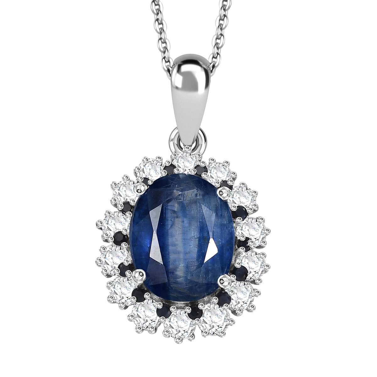 Kashmir Kyanite and Multi Gemstone 5.70 ctw Floral Pendant Necklace in Platinum Over Sterling Silver 20 Inches image number 0