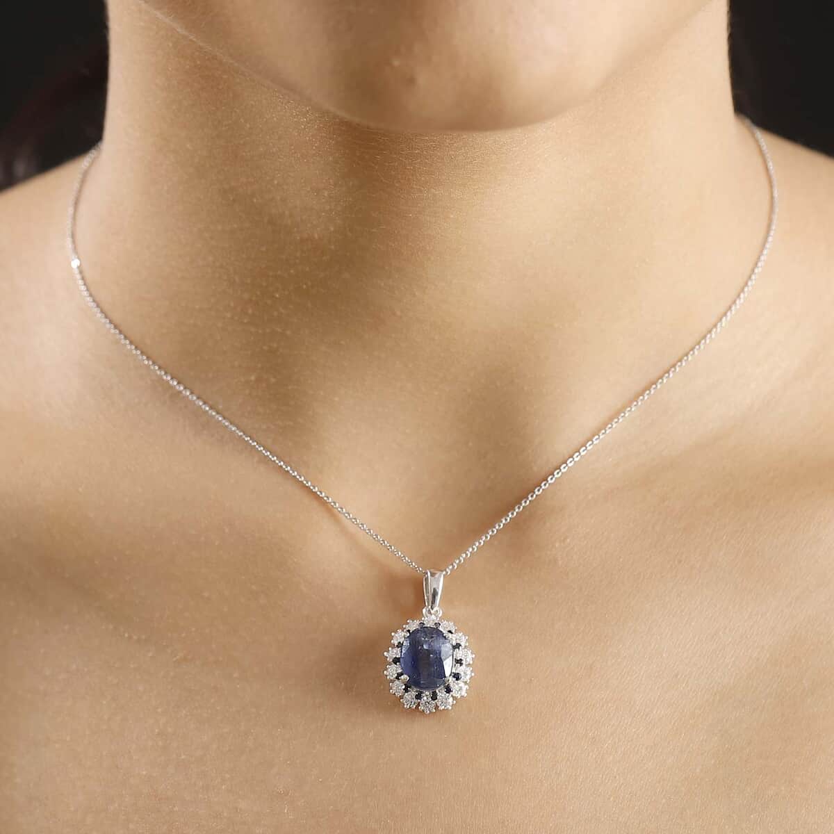 Kashmir Kyanite and Multi Gemstone 5.70 ctw Floral Pendant Necklace in Platinum Over Sterling Silver 20 Inches image number 2