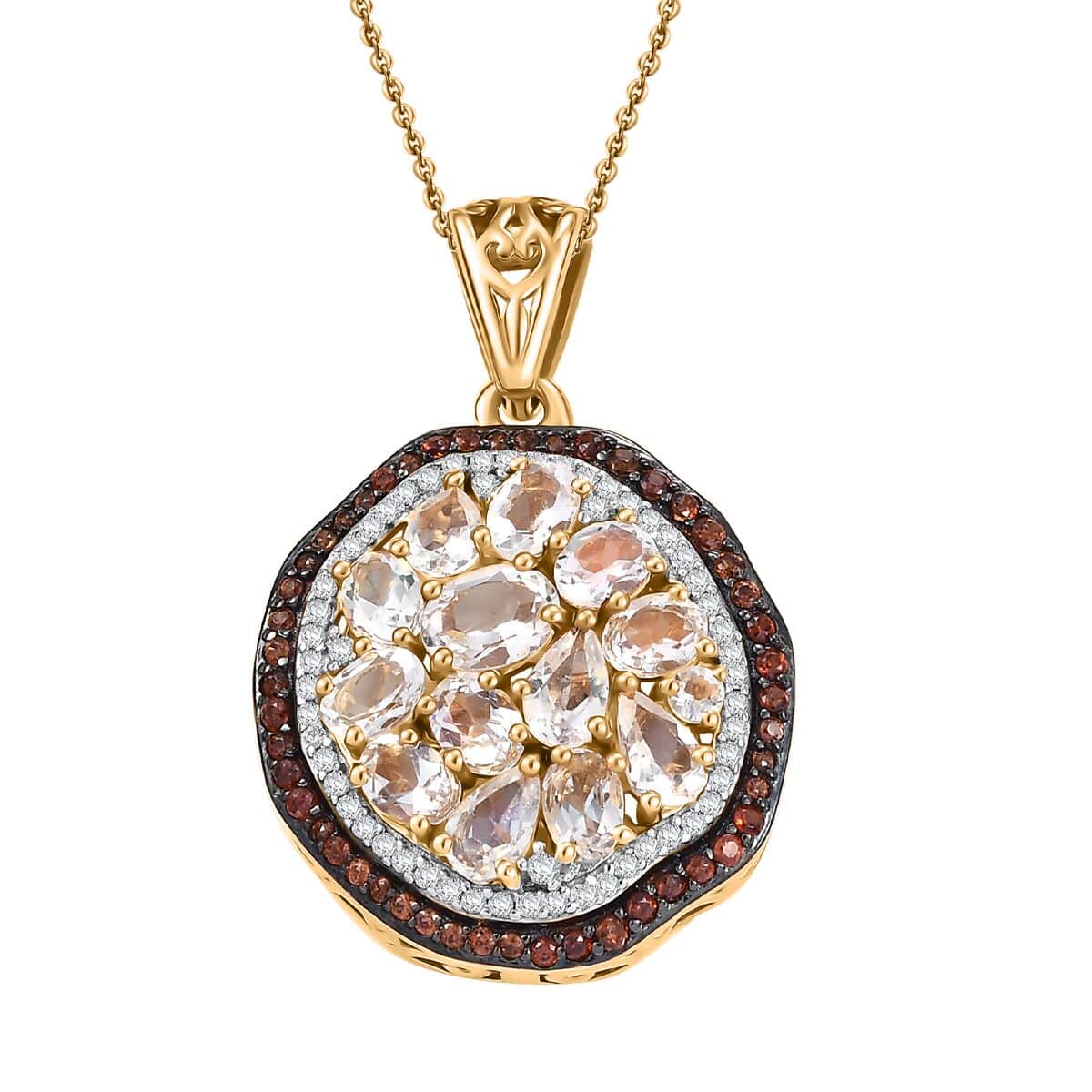 Premium Malagasy Moonstone, Brown and White Zircon 3.50 ctw Pendant Necklace in 18K Vermeil YG Over Sterling Silver 20 Inches image number 0