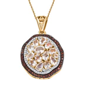 Premium Malagasy Moonstone, Brown and White Zircon 3.50 ctw Pendant Necklace in 18K Vermeil YG Over Sterling Silver 20 Inches