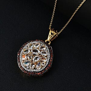 Premium Malagasy Moonstone, Brown and White Zircon 3.50 ctw Pendant Necklace in 18K Vermeil YG Over Sterling Silver 20 Inches