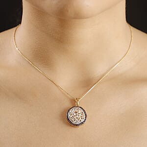 Premium Malagasy Moonstone, Brown and White Zircon 3.50 ctw Pendant Necklace in 18K Vermeil YG Over Sterling Silver 20 Inches