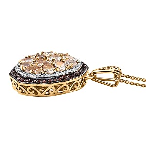 Premium Malagasy Moonstone, Brown and White Zircon 3.50 ctw Pendant Necklace in 18K Vermeil YG Over Sterling Silver 20 Inches