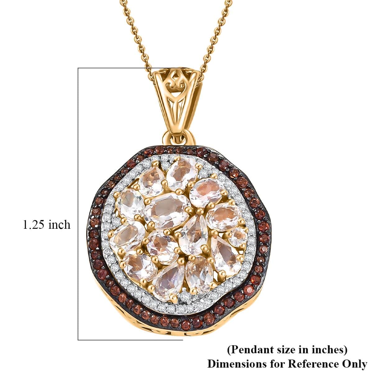 Premium Malagasy Moonstone, Brown and White Zircon 3.50 ctw Pendant Necklace in 18K Vermeil YG Over Sterling Silver 20 Inches image number 5