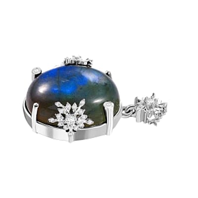 Labradorite and Multi Gemstone Pendant 19.37 ctw Necklace in Rhodium Over Sterling Silver 18 Inches