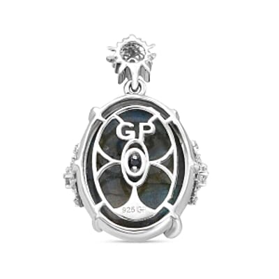 Labradorite and Multi Gemstone Pendant 19.37 ctw Necklace in Rhodium Over Sterling Silver 18 Inches
